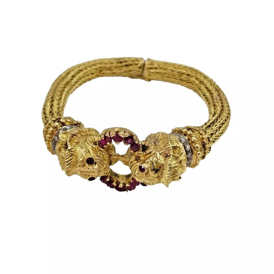 Bracelet Jonc Chimère Ilias Lalaounis En Or Jaune 18 Carats, Rubis Et Diamants-photo-4