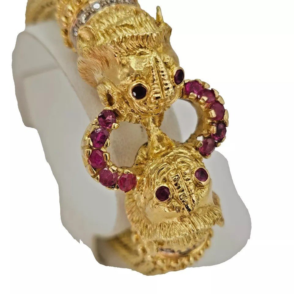 Bracelet Jonc Chimère Ilias Lalaounis En Or Jaune 18 Carats, Rubis Et Diamants-photo-2