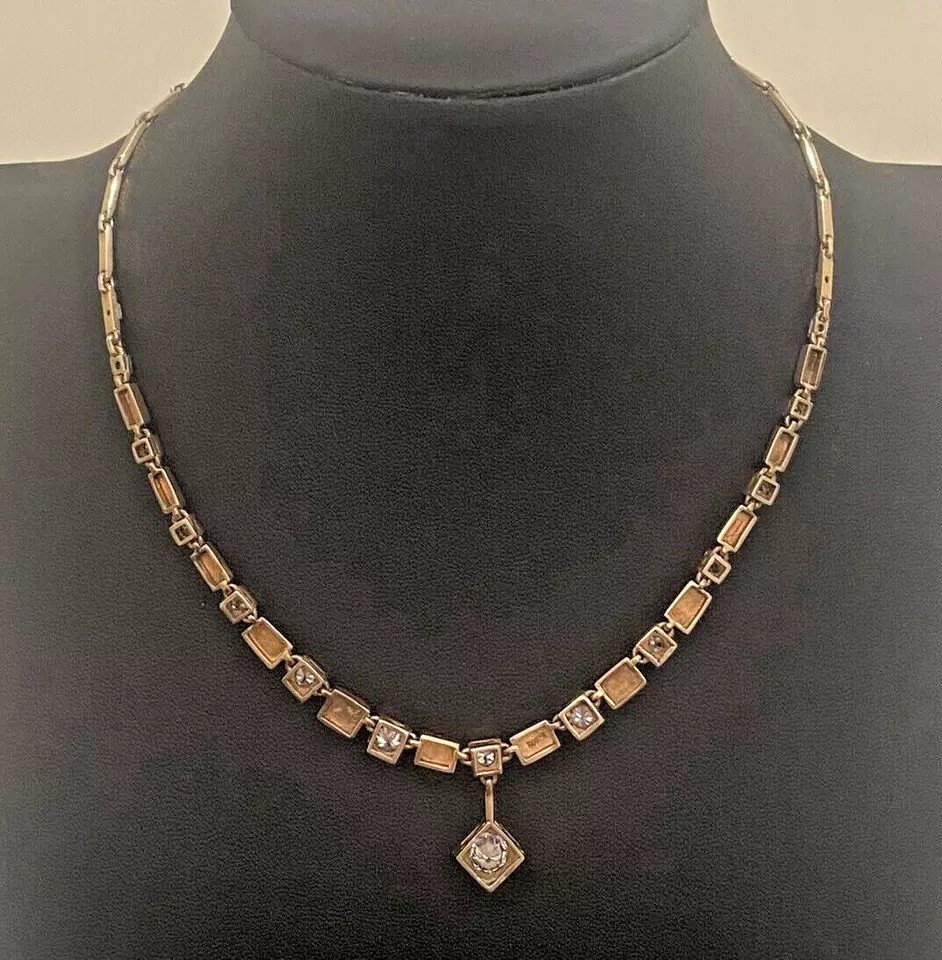 Art Deco 14ct Gold & 2.6 Carats Of Diamonds Necklace-photo-1