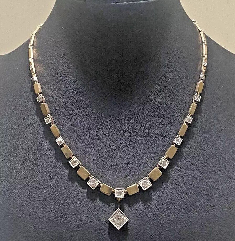 Art Deco 14ct Gold & 2.6 Carats Of Diamonds Necklace-photo-5