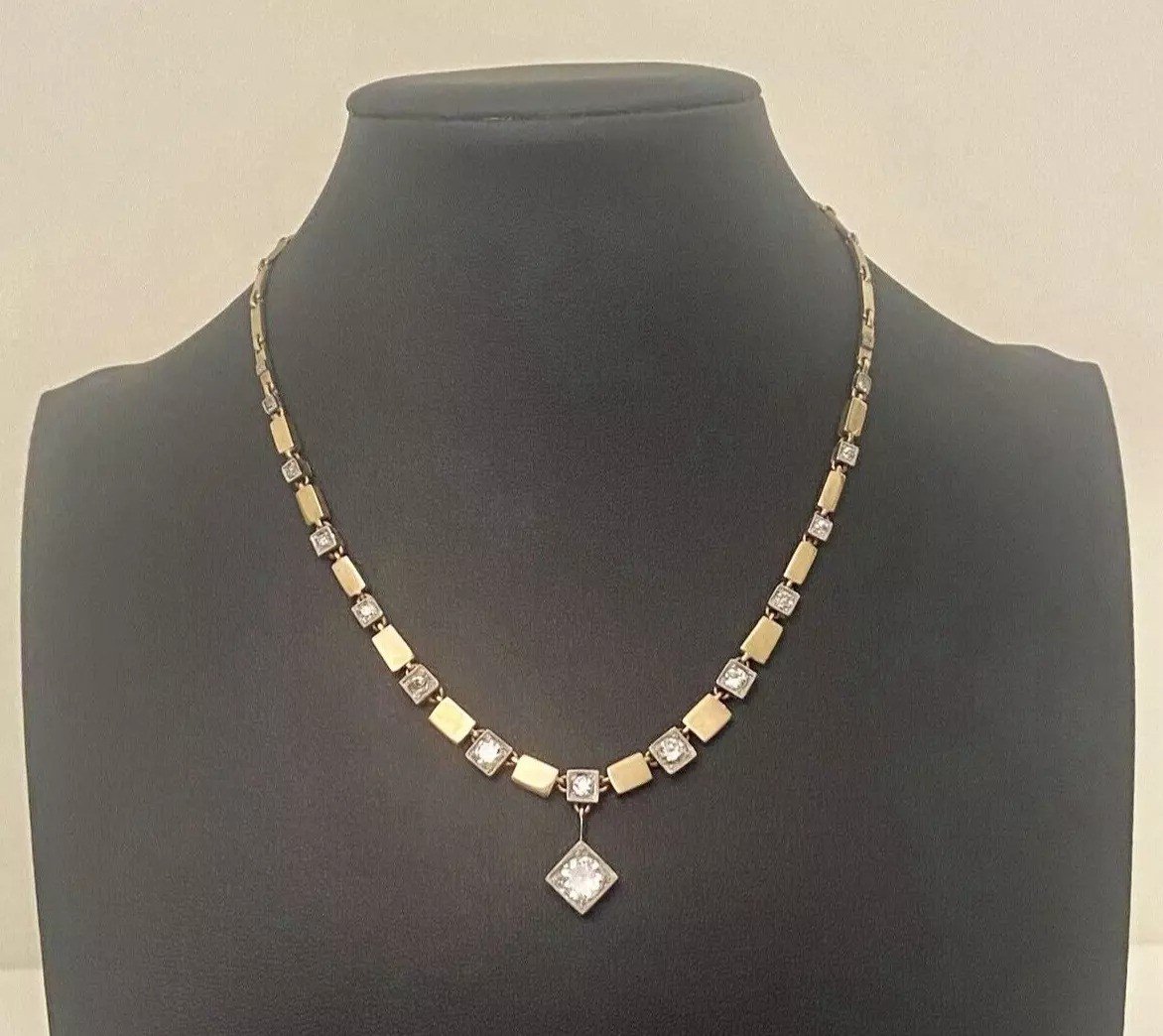 Art Deco 14ct Gold & 2.6 Carats Of Diamonds Necklace