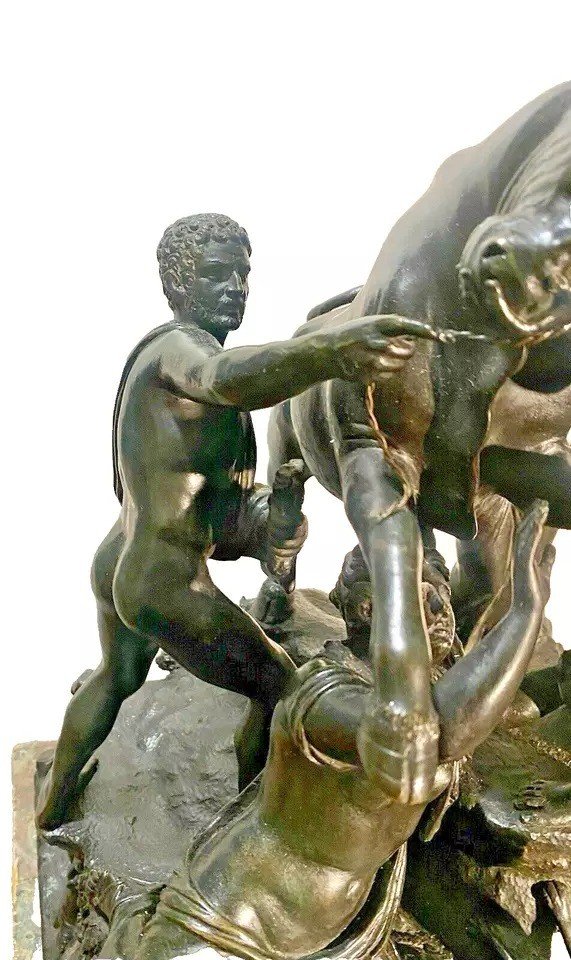 Grand Groupe De Sculptures En Bronze Italien Du XIXe Siècle. Le Taureau Farnèse-photo-2