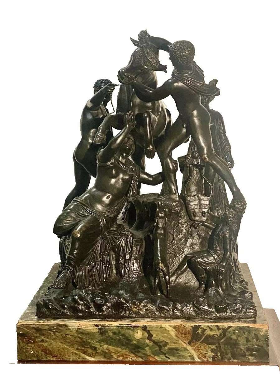 Grand Groupe De Sculptures En Bronze Italien Du XIXe Siècle. Le Taureau Farnèse