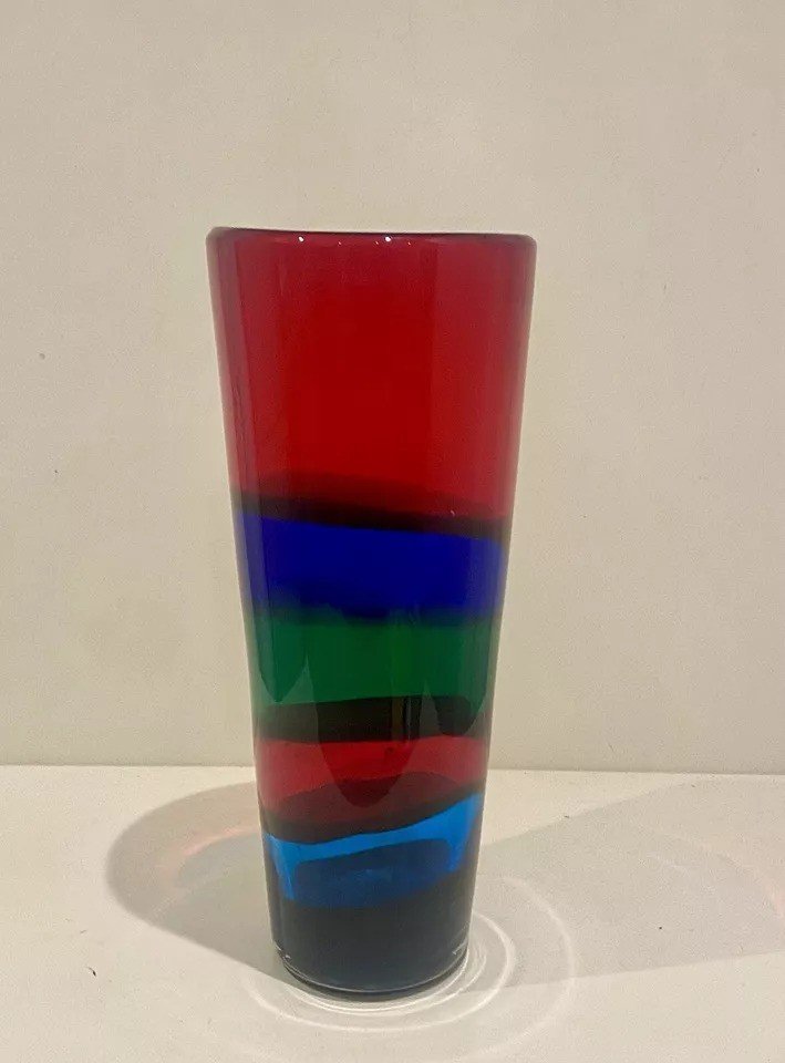 Grand Vase En Verre Artistique 'fasce Orizzontali' Par Fulvio Bianconi Pour Gino Mazzega-photo-3