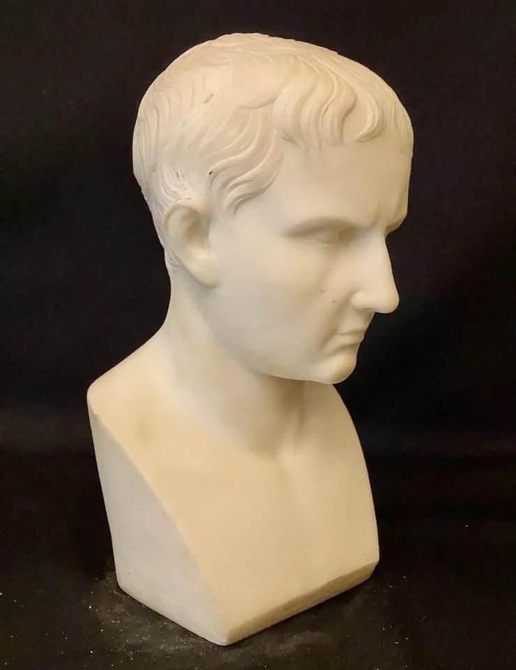 Antique 19th C Roman Emperor Augustus Avgvstvs Caesar Marble Bust-photo-5