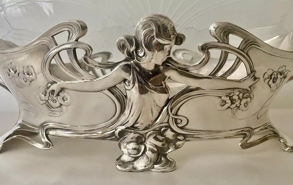 Impressionnant Centre De Table / Coupe à Fleurs Art Nouveau Par Wmf, Superbe Exemple Impeccable-photo-4