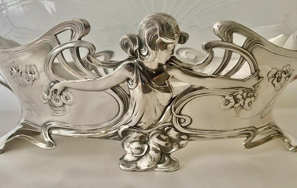 Impressionnant Centre De Table / Coupe à Fleurs Art Nouveau Par Wmf, Superbe Exemple Impeccable-photo-1