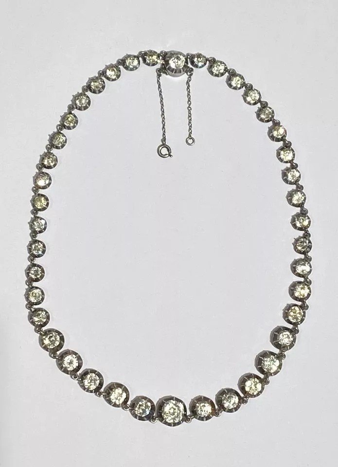 An Antique Georgian Silver & Paste Rivière Necklace 15" A Nice Example-photo-4