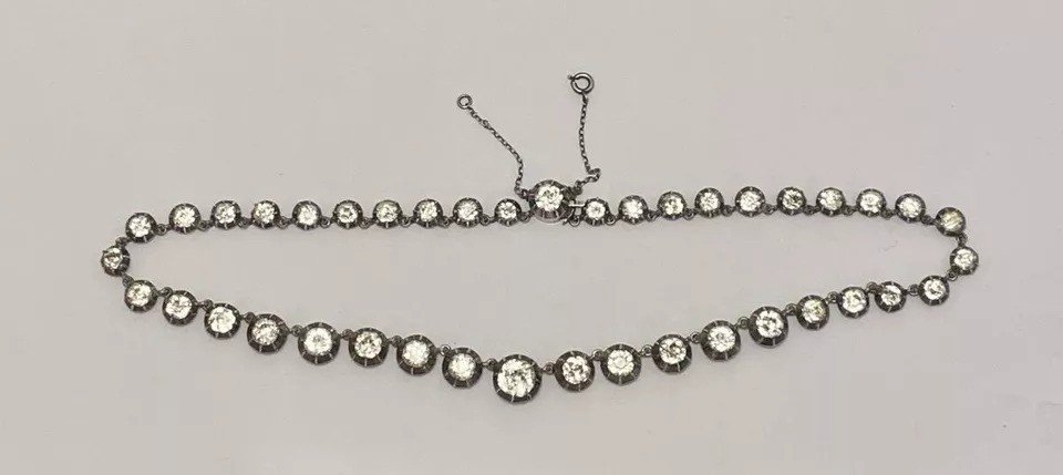 An Antique Georgian Silver & Paste Rivière Necklace 15" A Nice Example-photo-5