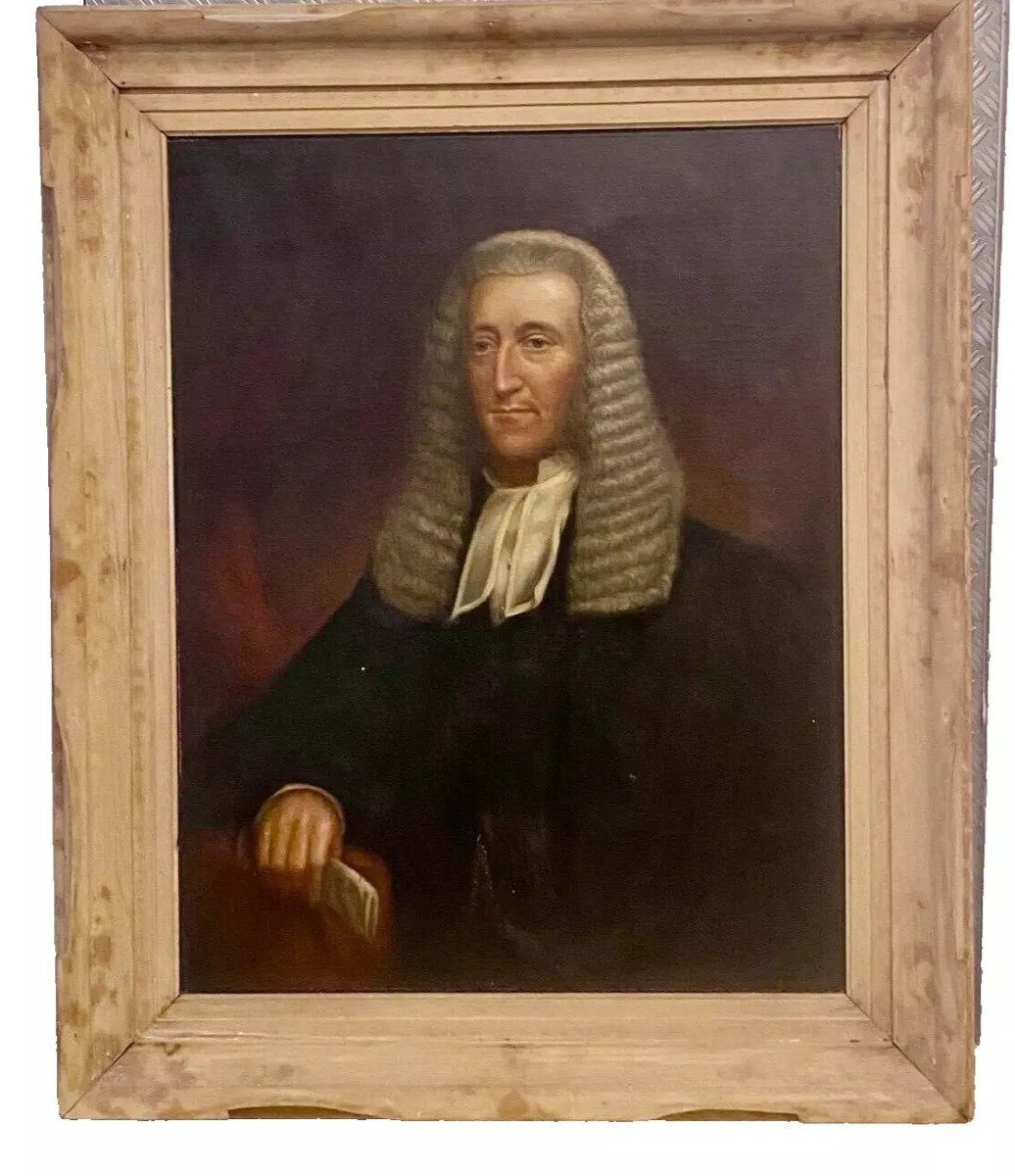 A Large Late 18th C Antique Portrait Oil Painting Of A English Clergy Man