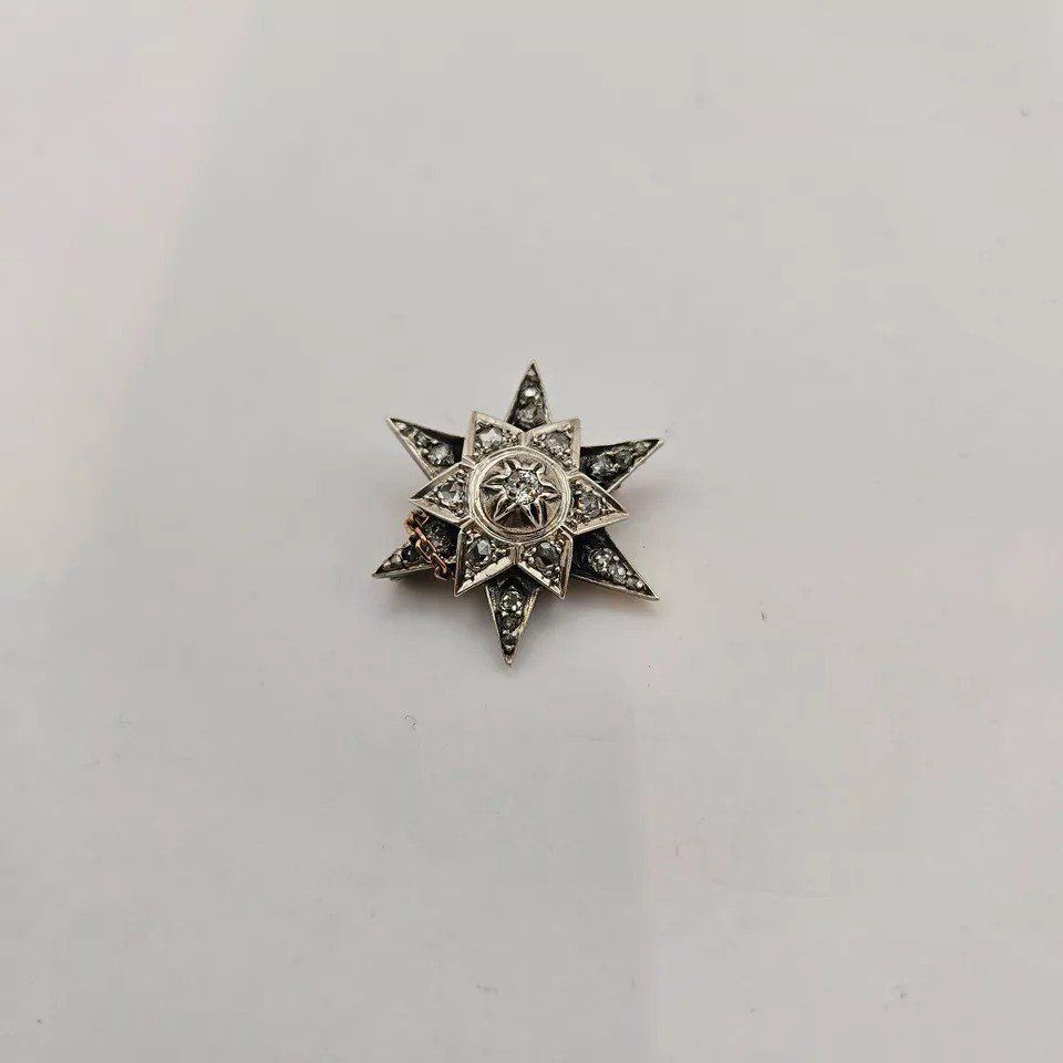 Broche étoile En Argent Avec Diamants Taille Ancienne, époque Victorienne-photo-7