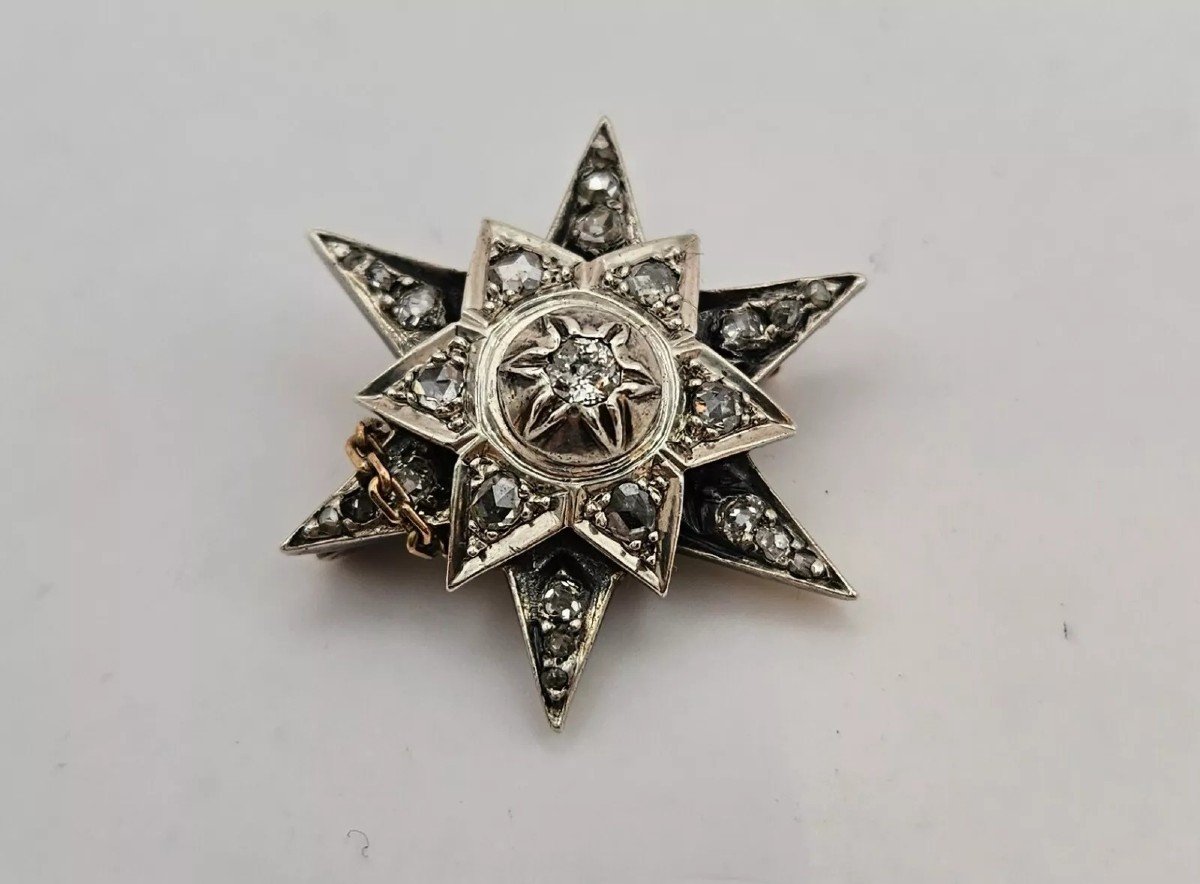 Broche étoile En Argent Avec Diamants Taille Ancienne, époque Victorienne