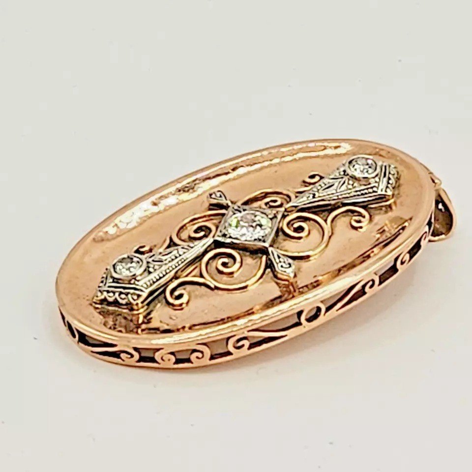 A Stylish Antique German Art Deco Diamond Pendent In 14k Solid Yellow Gold-photo-2