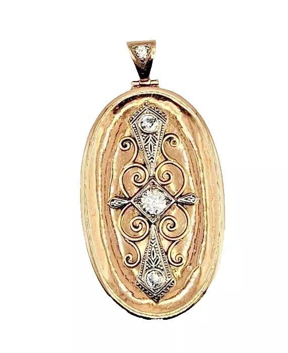 A Stylish Antique German Art Deco Diamond Pendent In 14k Solid Yellow Gold-photo-4