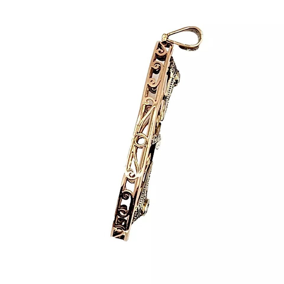 A Stylish Antique German Art Deco Diamond Pendent In 14k Solid Yellow Gold-photo-2