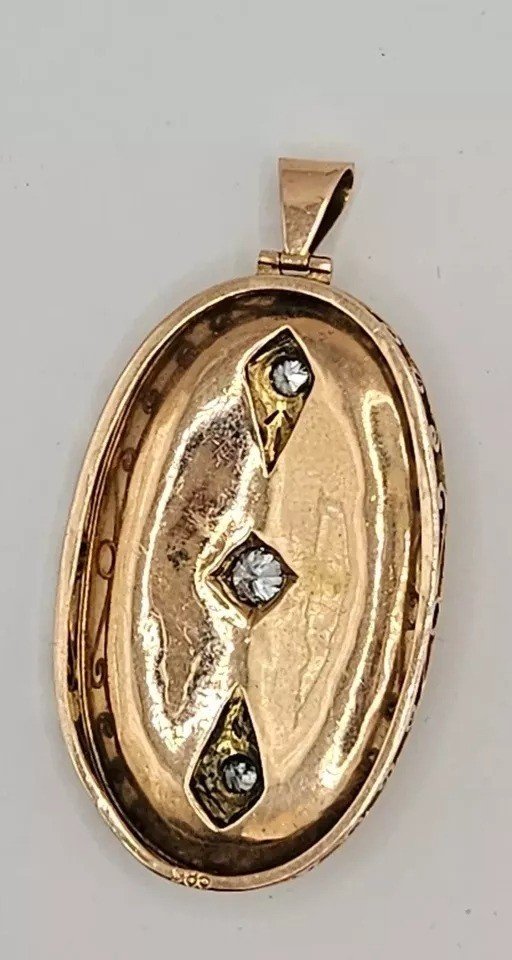 A Stylish Antique German Art Deco Diamond Pendent In 14k Solid Yellow Gold-photo-3