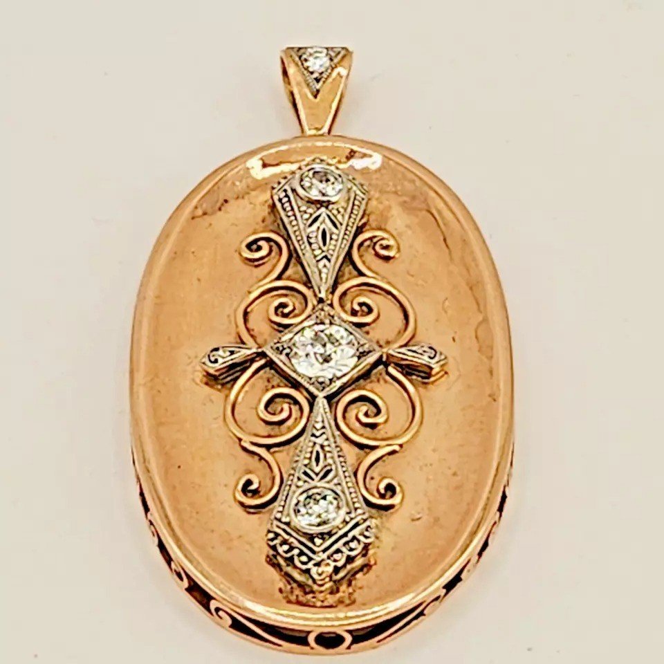 A Stylish Antique German Art Deco Diamond Pendent In 14k Solid Yellow Gold-photo-5