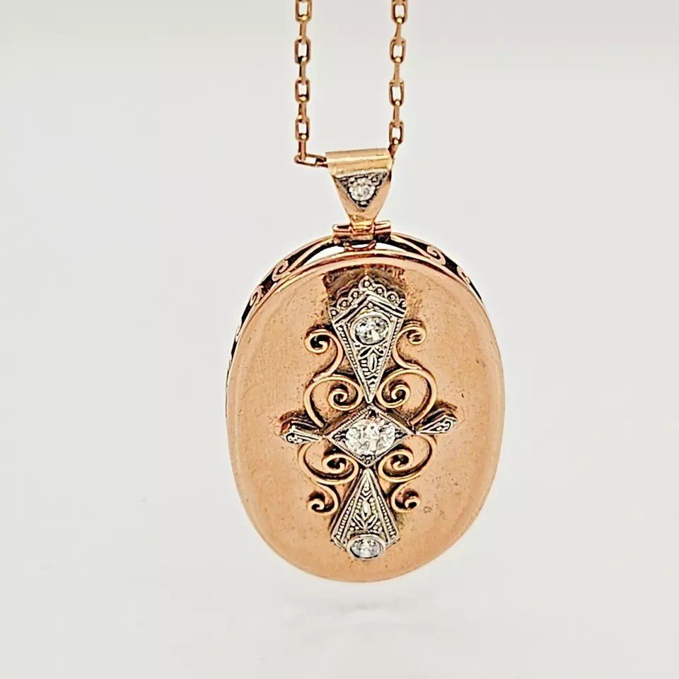 A Stylish Antique German Art Deco Diamond Pendent In 14k Solid Yellow Gold-photo-8