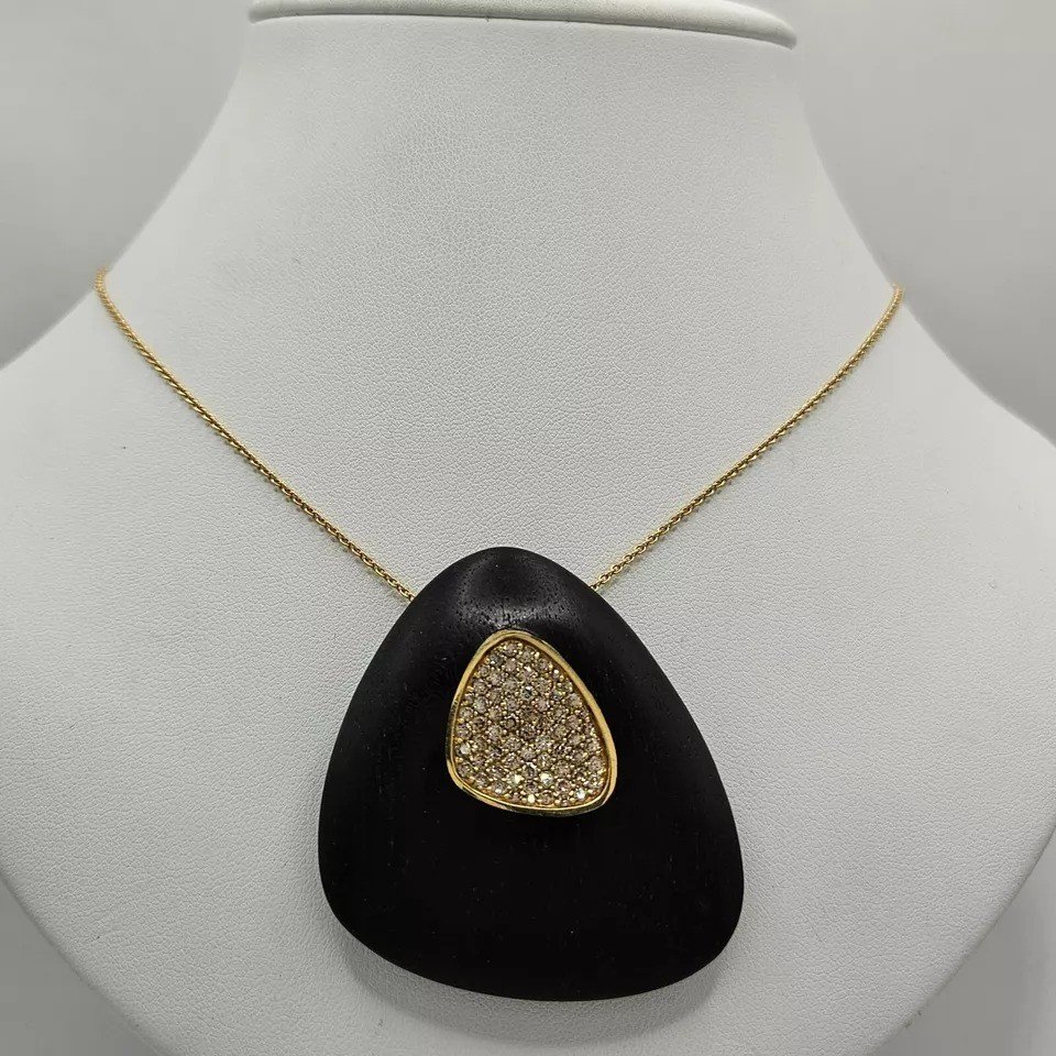 A Rare Vintage Roberto Coin Diamond & Ebony 18ct Gold & Wood Capri Plus Necklace-photo-1