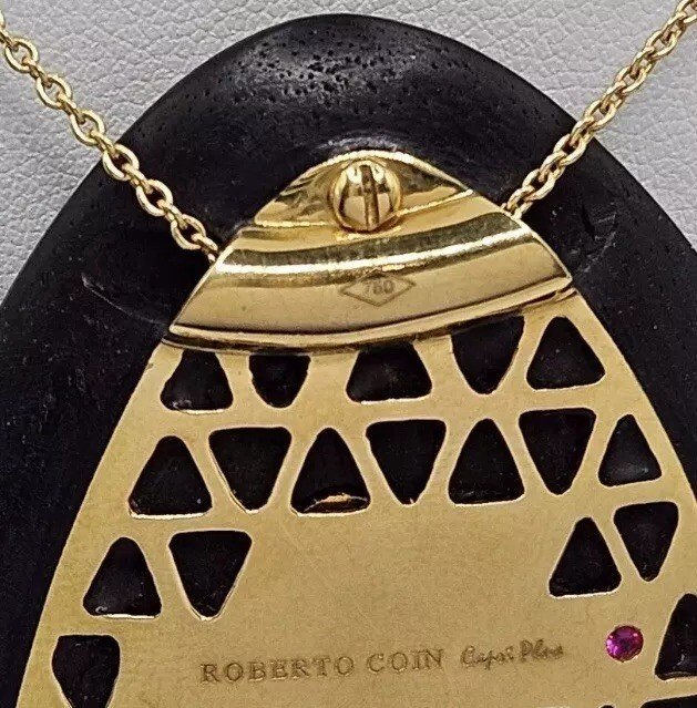 A Rare Vintage Roberto Coin Diamond & Ebony 18ct Gold & Wood Capri Plus Necklace-photo-2