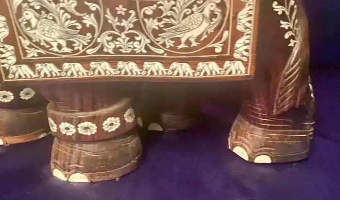 A Large Anglo-indian Elephant In Ivory And Rosewood Inlaid With Bone-photo-5