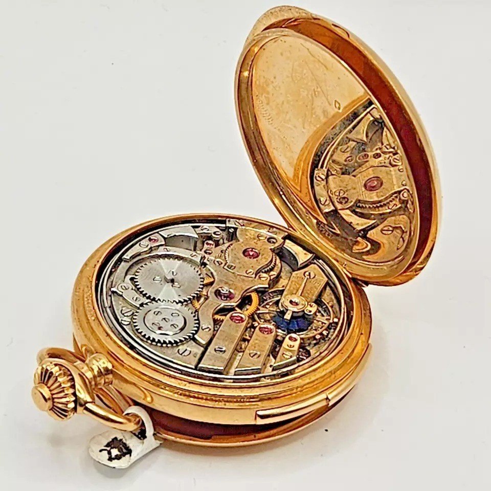 A Complicated 5 Minute Repeater 18k Gold Full Hunter Pocket Watch J Dauer Geneve-photo-7