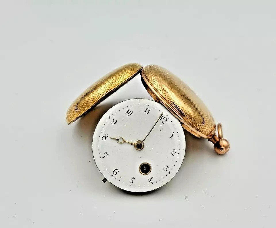 A Fusee 18k Gold Verge Full Hunter Pocket Watch By J Lyndsey Antique Ca 1840's-photo-2