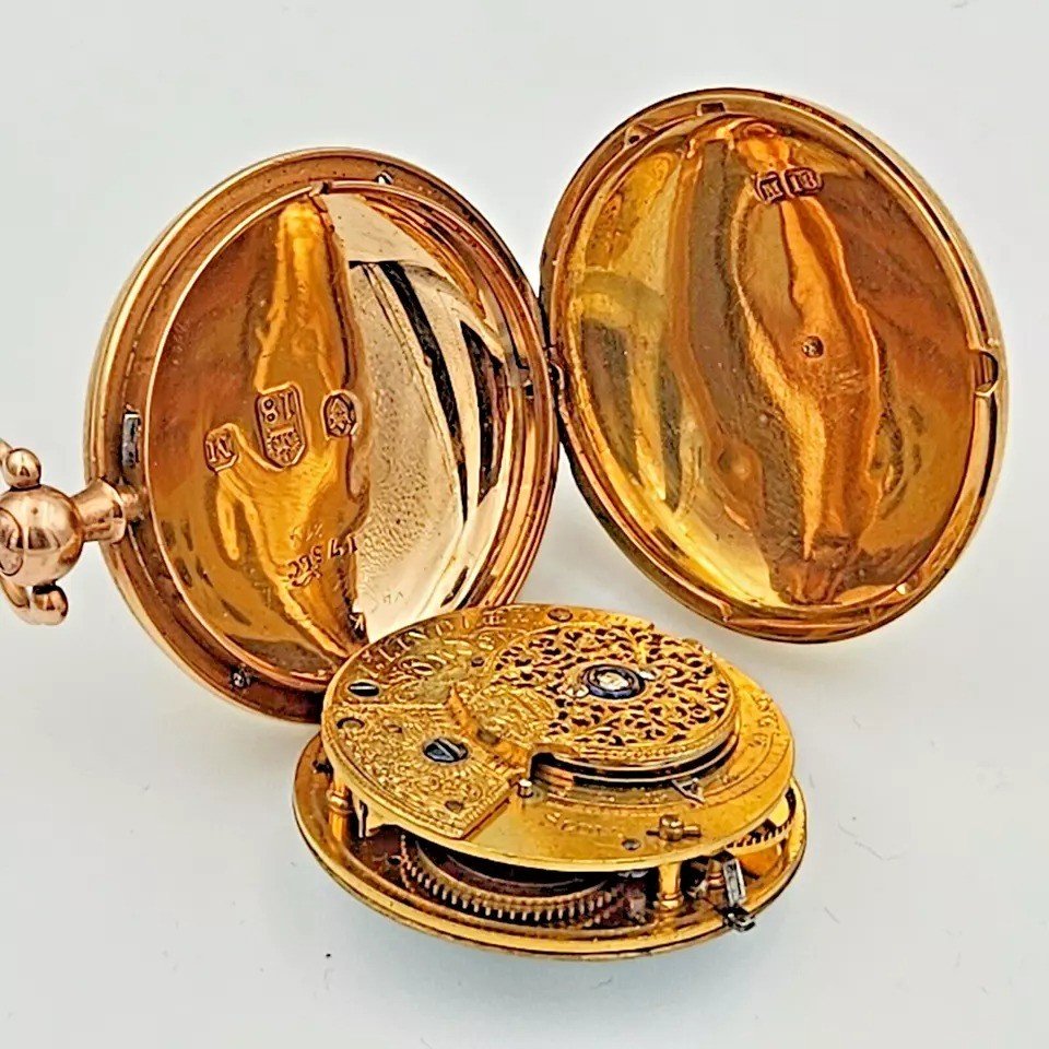 A Fusee 18k Gold Verge Full Hunter Pocket Watch By J Lyndsey Antique Ca 1840's-photo-6