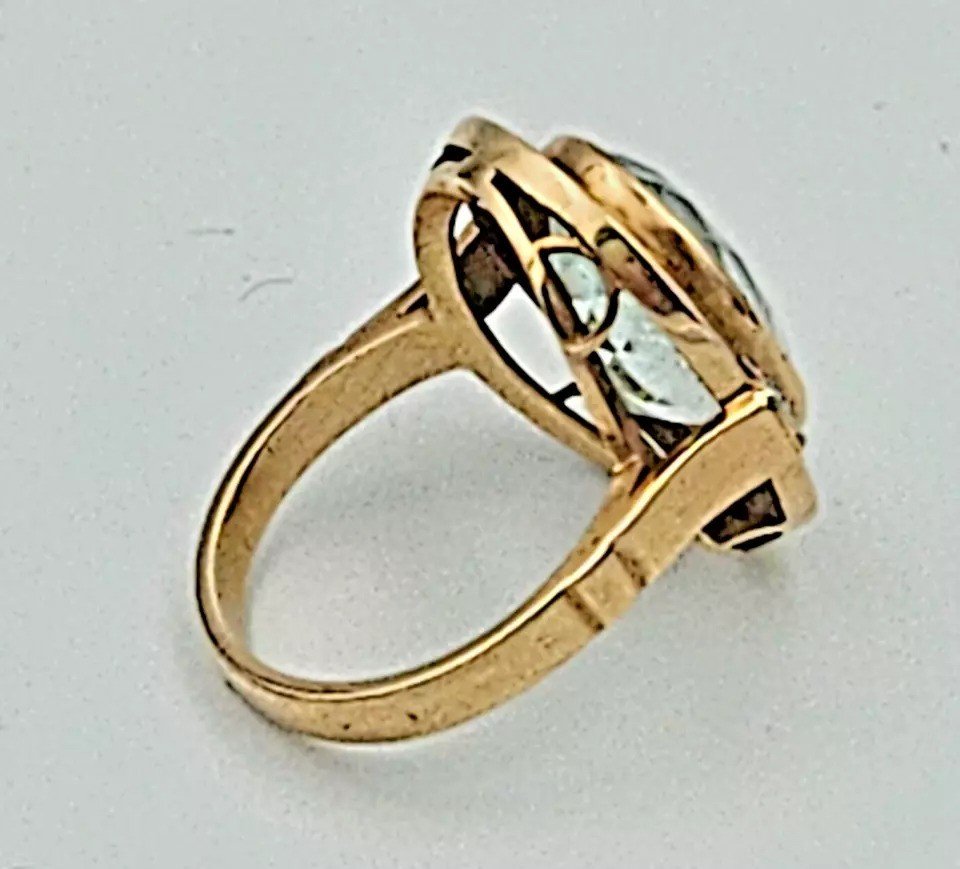 Superbe Bague Pour Homme En Or Jaune 14 Carats Avec Aigue-marine, Circa 1920-photo-2