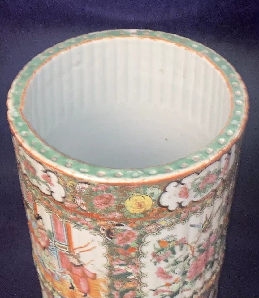 Antique Qing Chinese Export Canton Porcelain Rose Medallion Umbrella Stand 19thc-photo-3