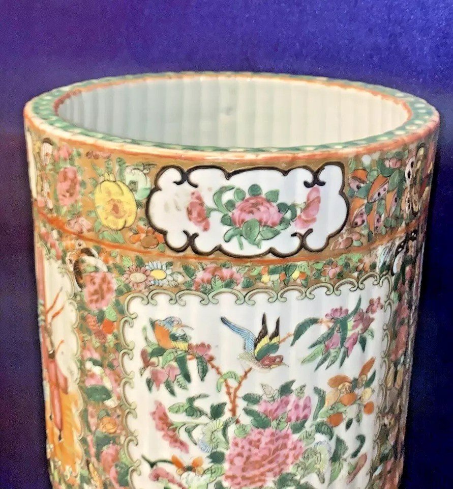 Antique Qing Chinese Export Canton Porcelain Rose Medallion Umbrella Stand 19thc-photo-4