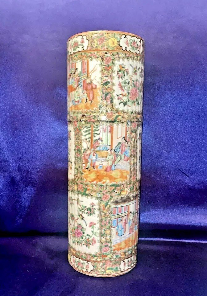 Antique Qing Chinese Export Canton Porcelain Rose Medallion Umbrella Stand 19thc-photo-7