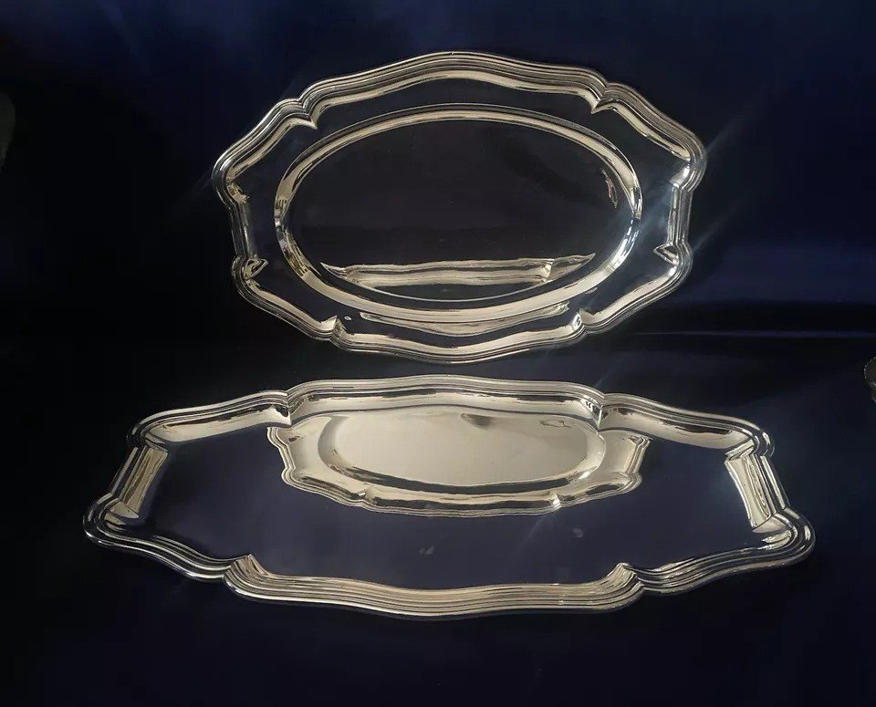 Puiforcat. Deux Grands Plats De Service Anciens En Argent Massif 950 Louis XVI, France-photo-4