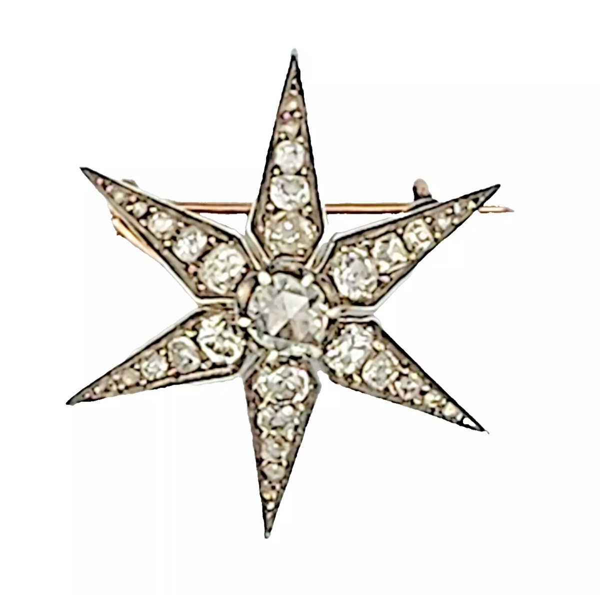 Broche Antique Victorienne En Or Et Argent Avec Diamant Taille Européenne De 3,72 Carats