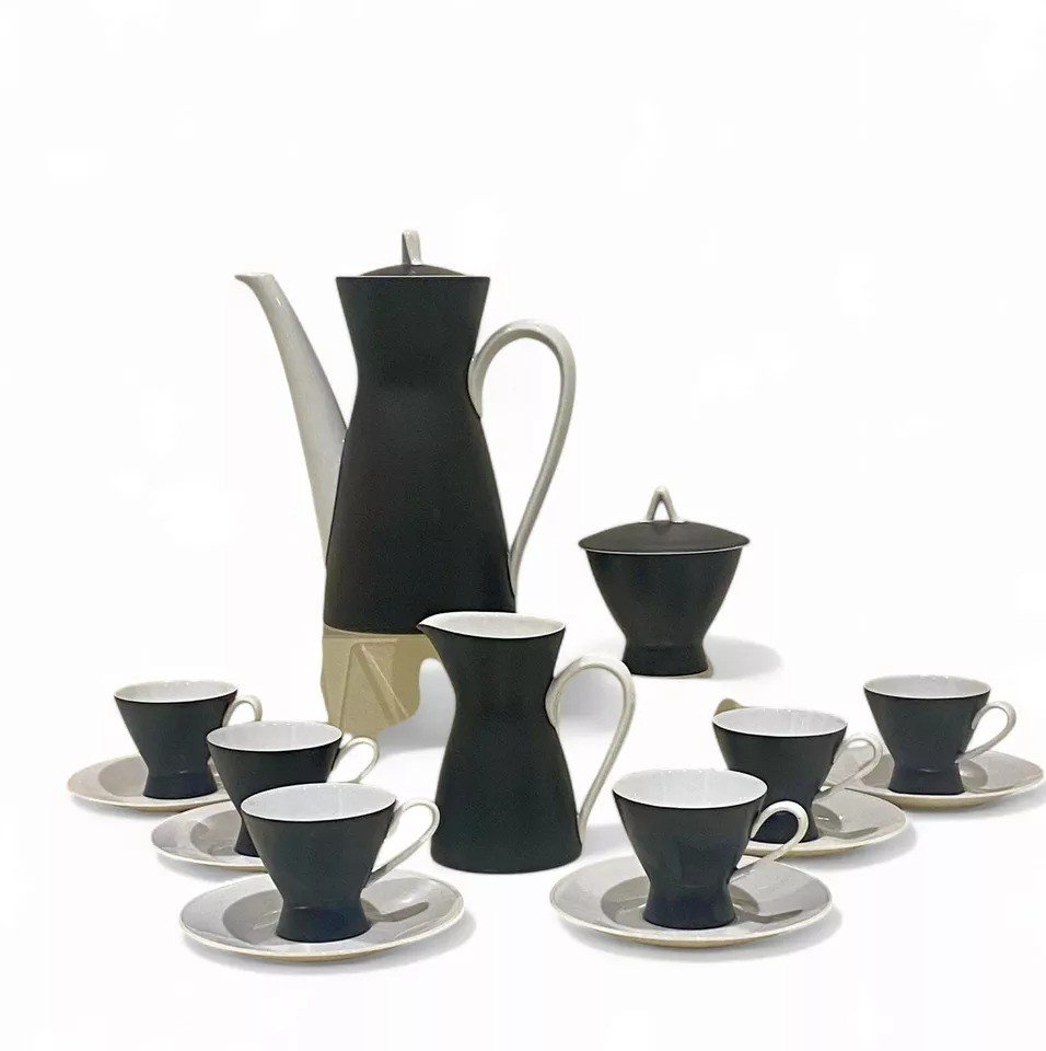 Service à Café Mid-century Rosenthal Raymond Loewy Noir ébène Form 2000 Pour 12, 1950-photo-6