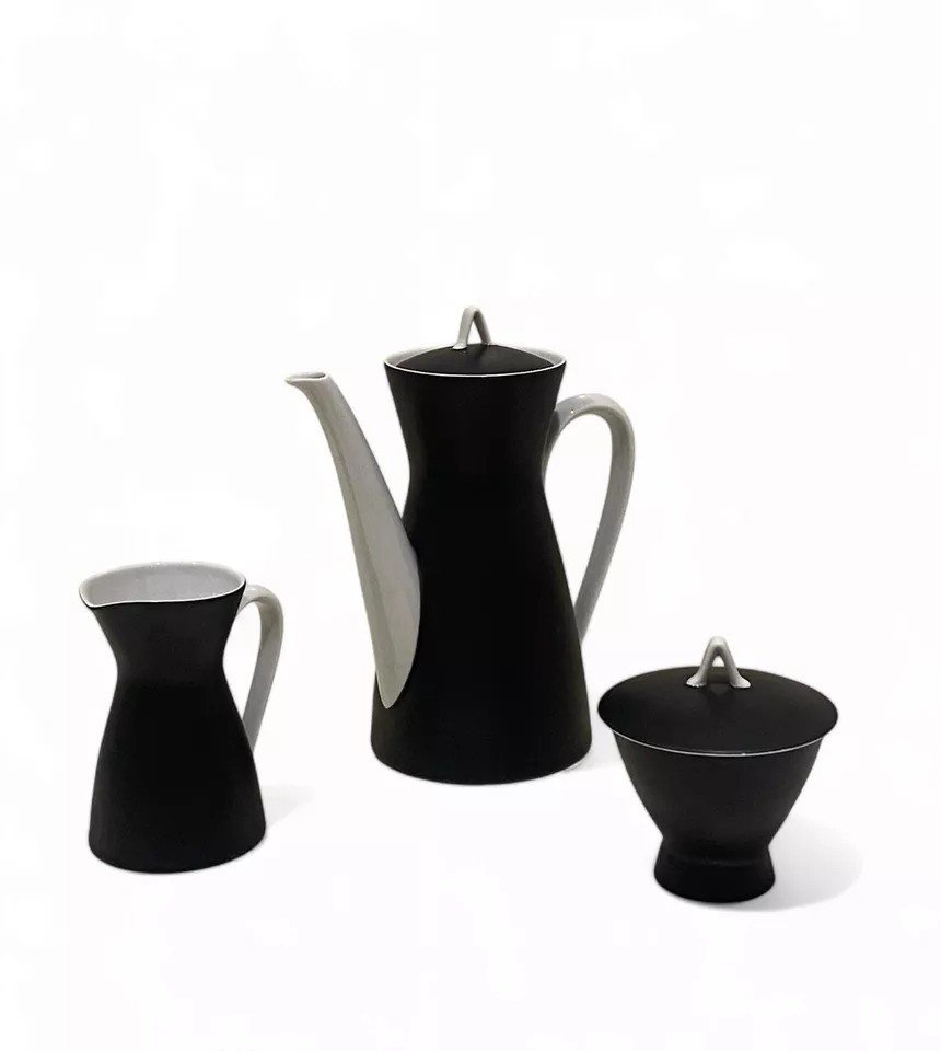 Service à Café Mid-century Rosenthal Raymond Loewy Noir ébène Form 2000 Pour 12, 1950-photo-8