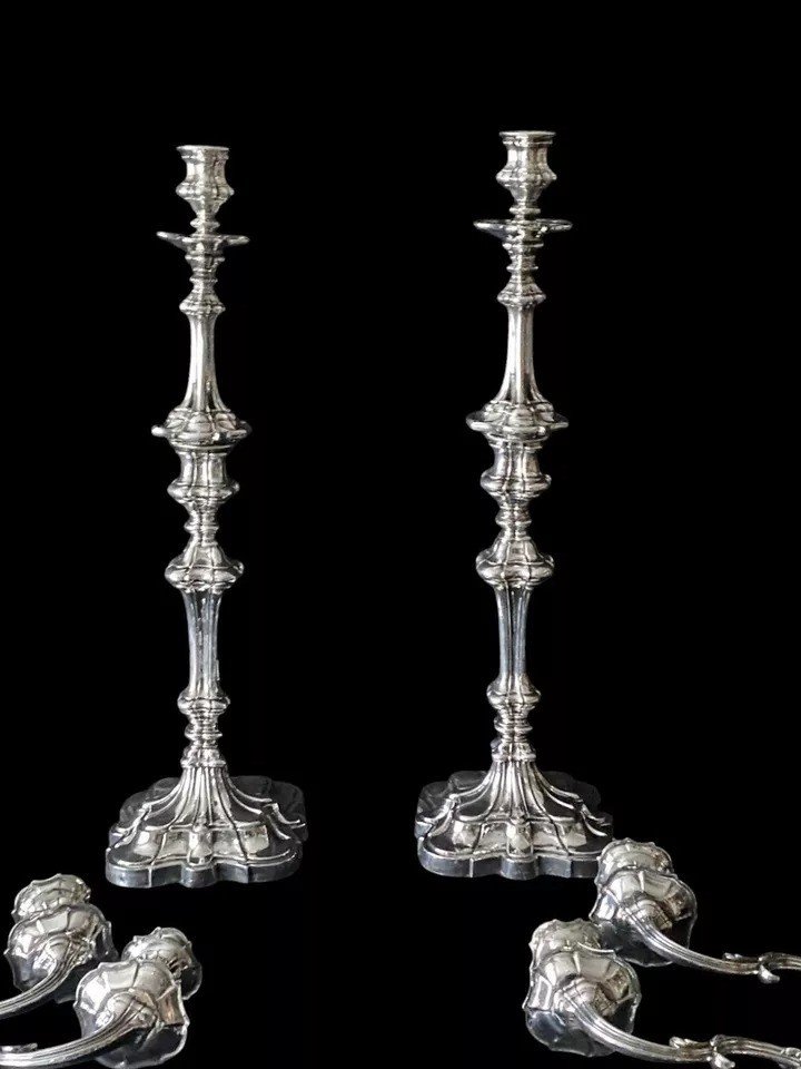 Grandes Paires De Candélabres Anciens Elkington Sheffield En Métal Argenté, Vers 1853, 76 Cm-photo-2