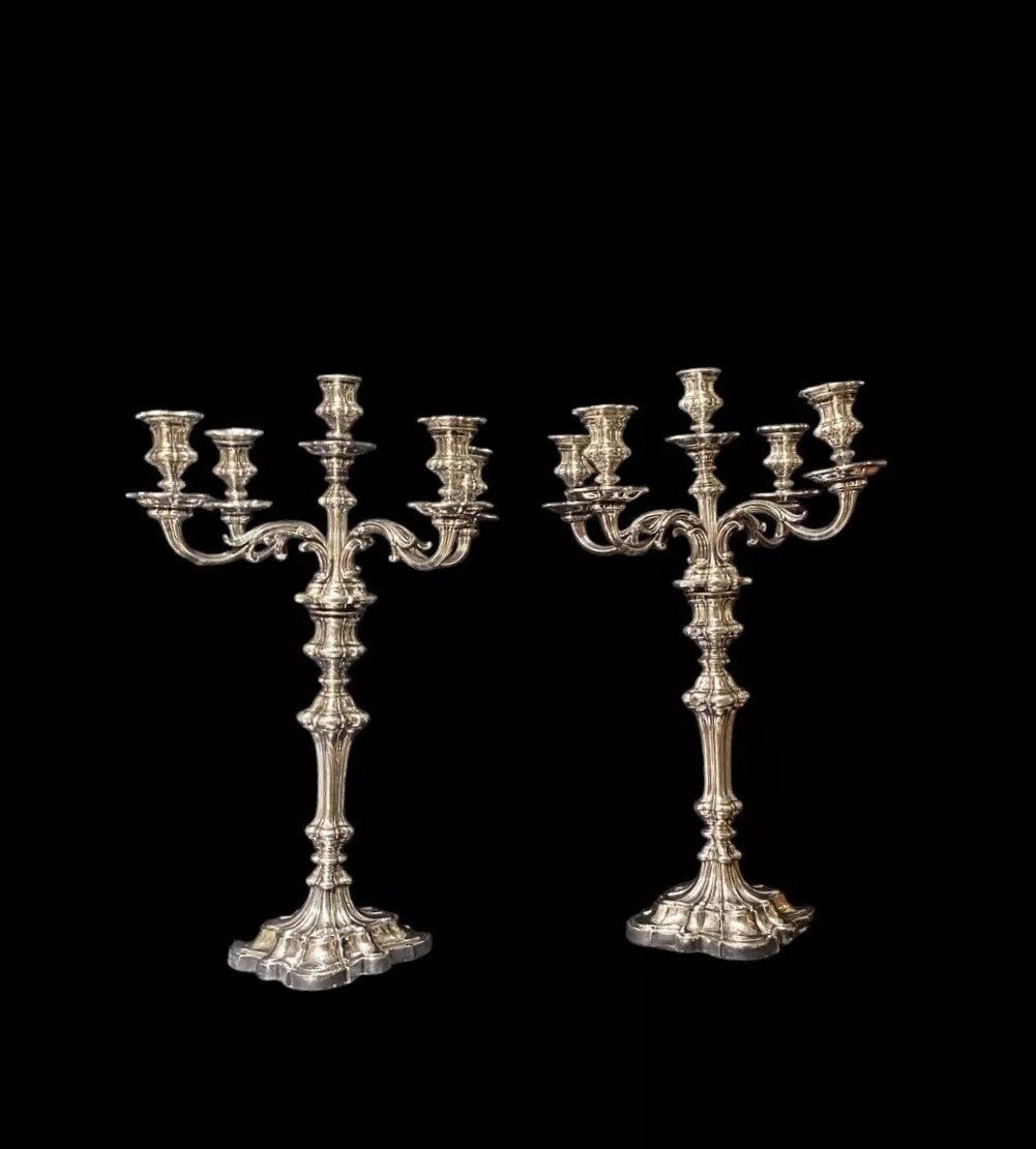 Grandes Paires De Candélabres Anciens Elkington Sheffield En Métal Argenté, Vers 1853, 76 Cm