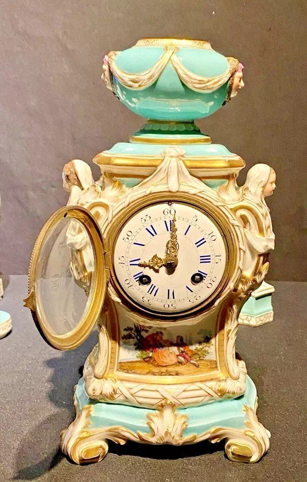  Ensemble d'Horloge Antique En Porcelaine Kpm Berlin, 3 Pièces, XIXe Siècle-photo-6