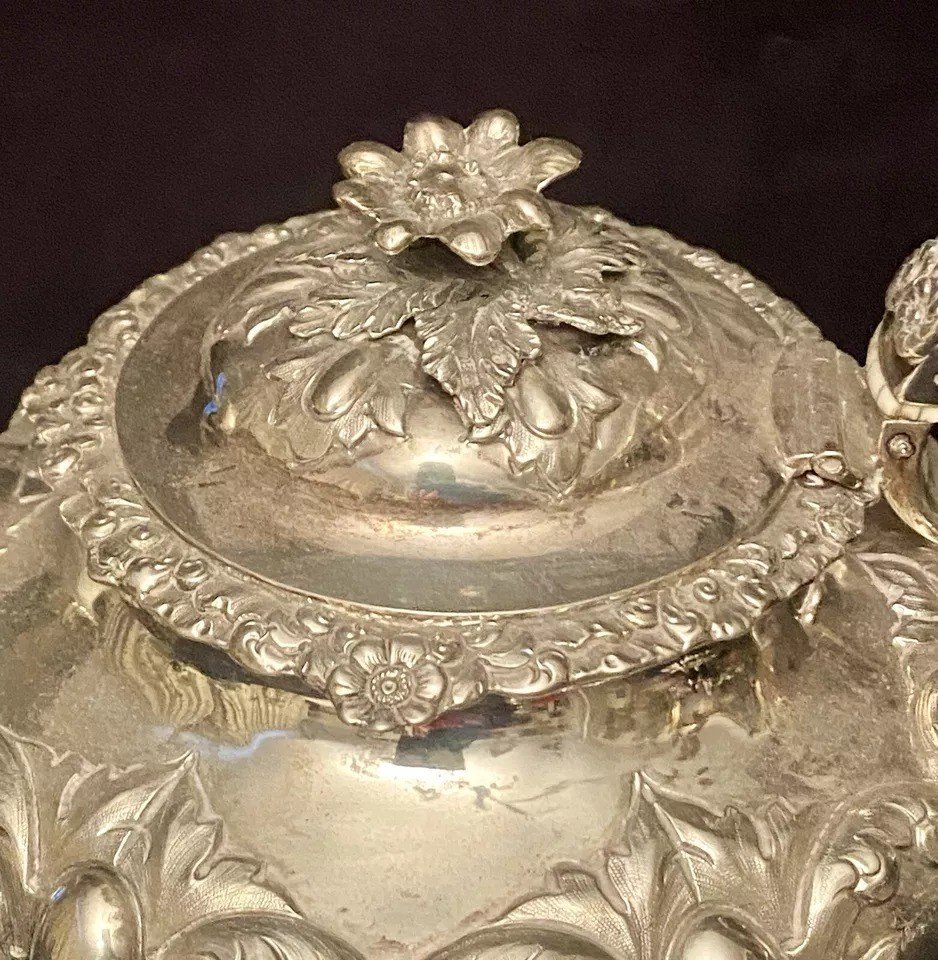 Antique Victorian Sterling Silver 4 Piece Tea Set London 1846 By William Hunter-photo-7