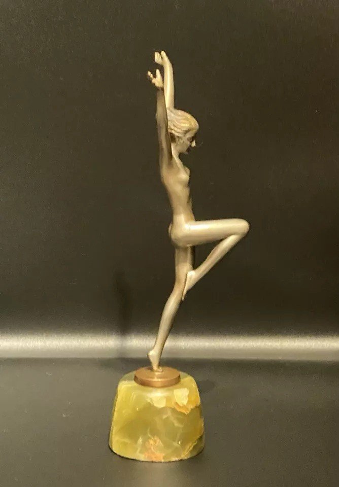 Danseuse Art Déco En Bronze Argenté Aux Bras étendus Par Josef Lorenzl, Vers 1920-photo-7