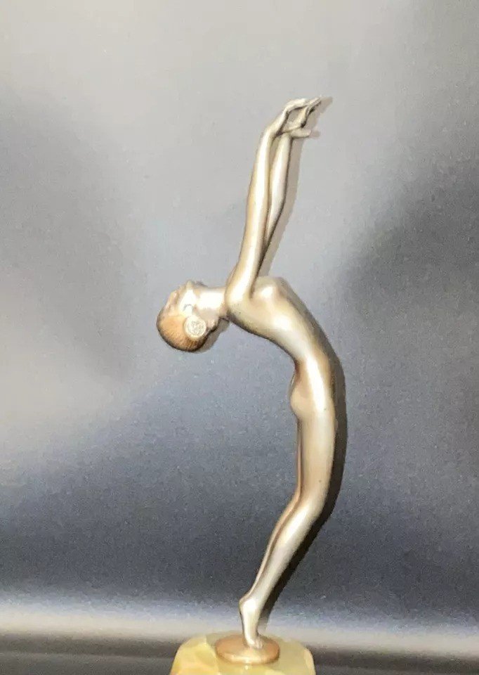 Art Deco Silvered Bronze Dancer With Outstreched Arms By Josef Lorenzl Ca 1920's-photo-2