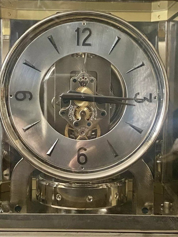 Horloge Jaeger Lecoultre Atmos Rhodiée, Rare Modèle Sous Cloche, Circa 1950-photo-2