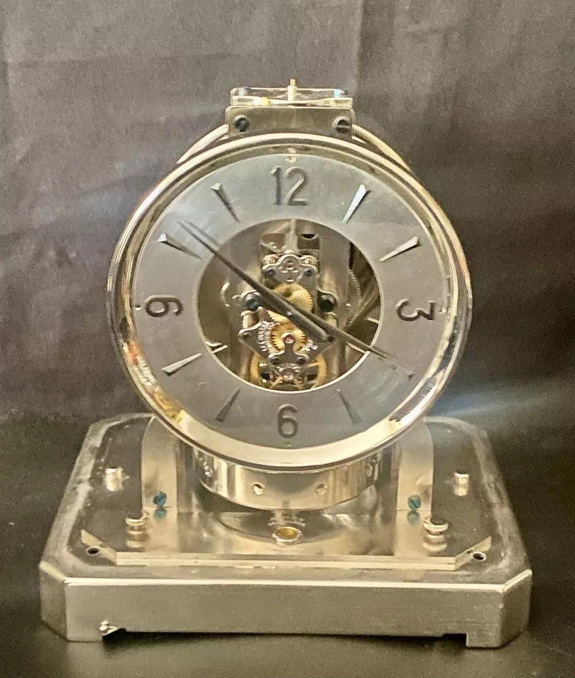 Horloge Jaeger Lecoultre Atmos Rhodiée, Rare Modèle Sous Cloche, Circa 1950-photo-1