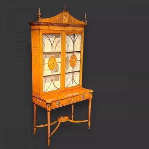 Antique Hand Painted Satinwood Cabinet On Stand