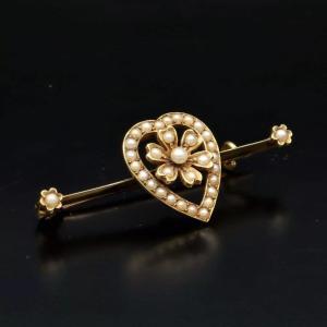 15ct Gold Heart And Flower Brooch