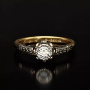 Bague De Fiançailles En Or 18ct Avec Diamant, Années 1920