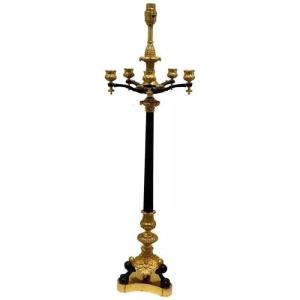 A French Empire Parcel-gilt-bronze Candelabra Lamps