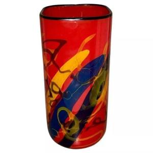 Grand Vase En Verre d'Art Rouge Vintage Par Ioan Nemtoi