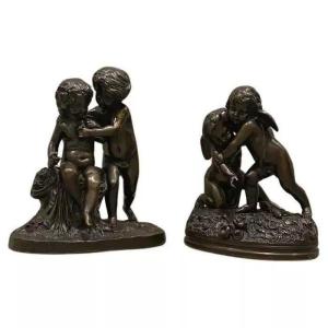 Pair Of Bronze Cherub Groups By Charles Cumberworth (english/ French 1812-1862)